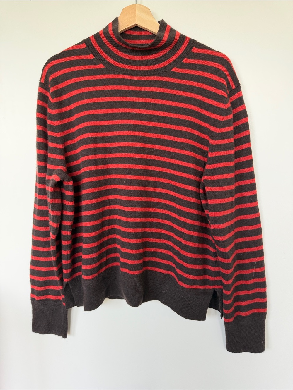 Banana Republic Red and Black Striped Turtleneck Sweater